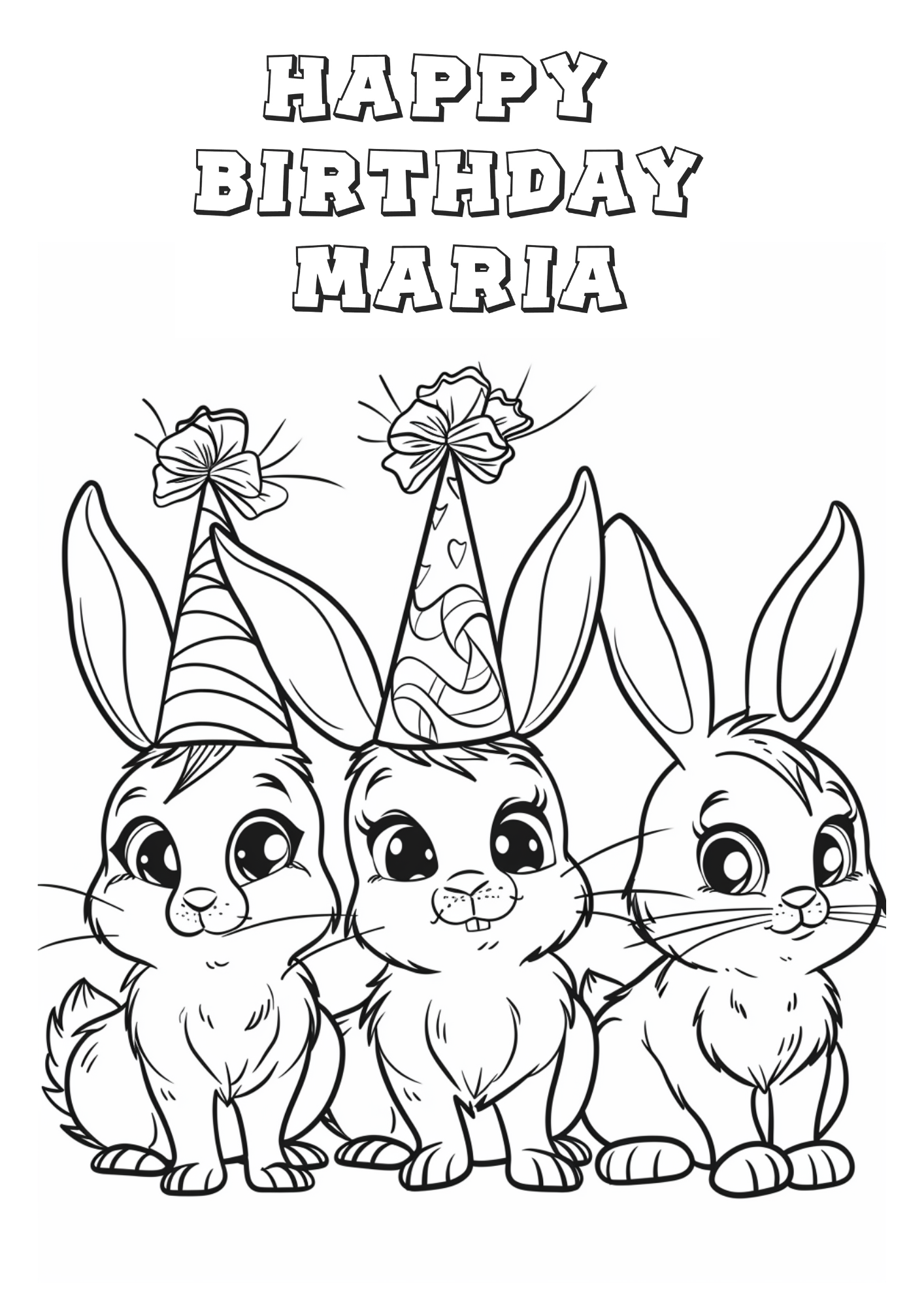 Happy Birthday Bunny Rabbit- Customized Downloadable Coloring Sheets (Copy)