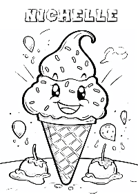 Smiling ice cream cone with smiley face and kids name