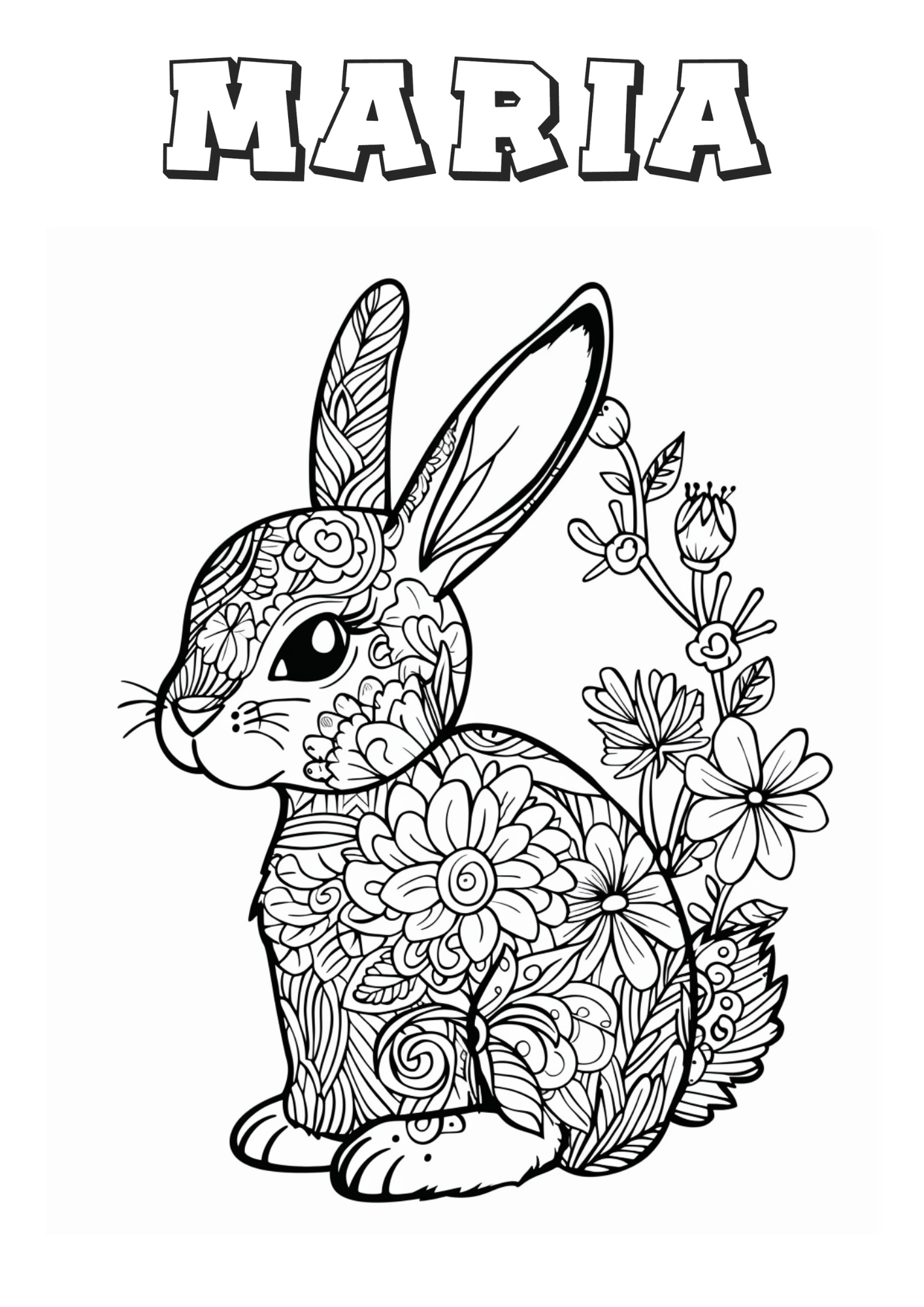 Happy Birthday Bunny Rabbit- Customized Downloadable Coloring Sheets (Copy)