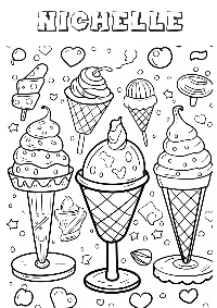 ice cream cones surrounded by candy and hearts with kids name